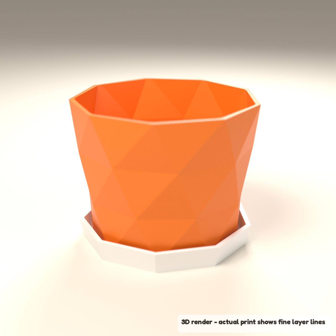 Twisted Facet Succulent Planter with Saucer (3D render of the print file)
